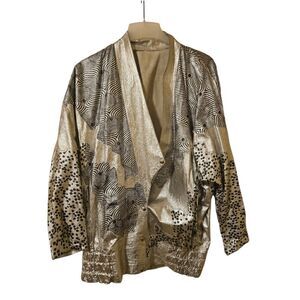 ROBERTO CAVALLI Vintage Silver Black Printed Leather Jacket - Siz…
